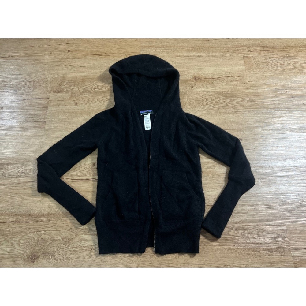 Patagonia Womens XS Black 100% Cashmere Full Zip Hooded Sweater Jacket - Picture 1 of 4